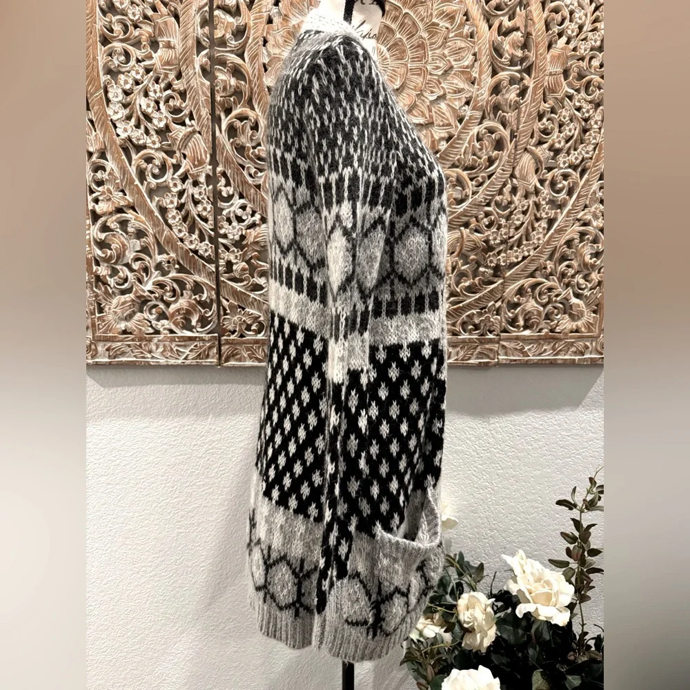 Lara Knit Black & Gray Mohair Wool Sweater Cardigan, Made in Italy 🇮🇹 - size M - Picture 3 of 12